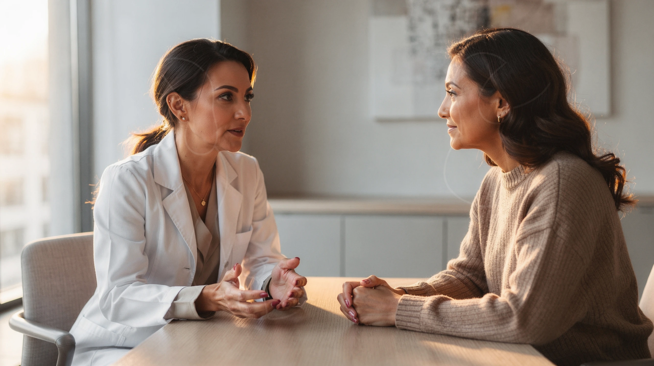 Plastic surgeon consulting with a patient about burn reconstruction options